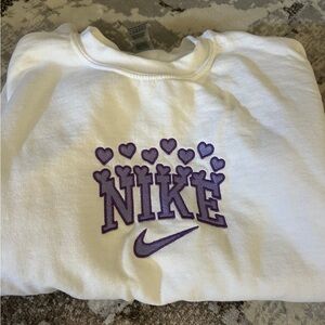 Custom Nike Purple Hearts White Sweatshirt
